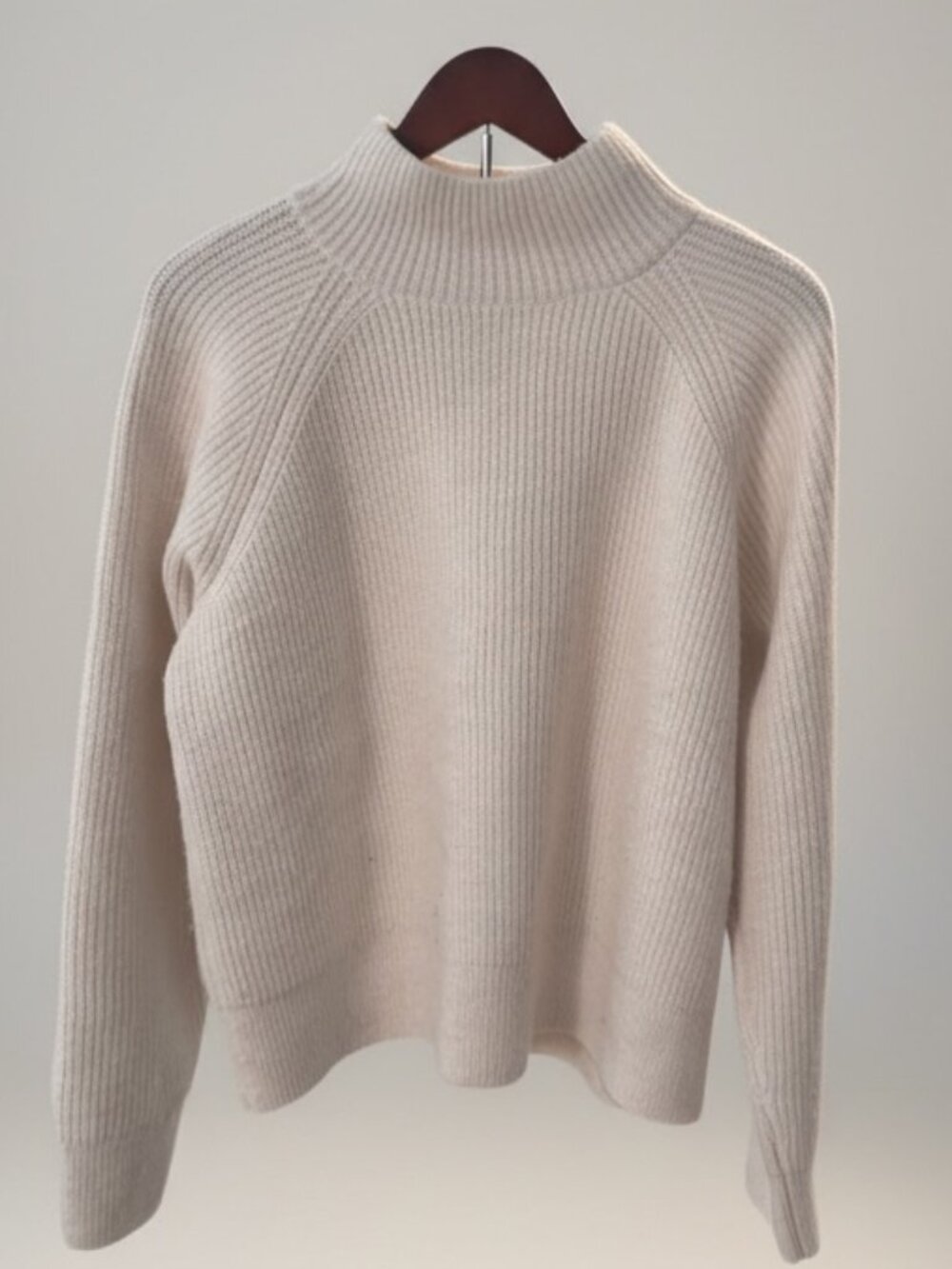 Calvin Klein Ribbed Knit Sweater Women’s Beige Mock Neck Minimalist Pullover